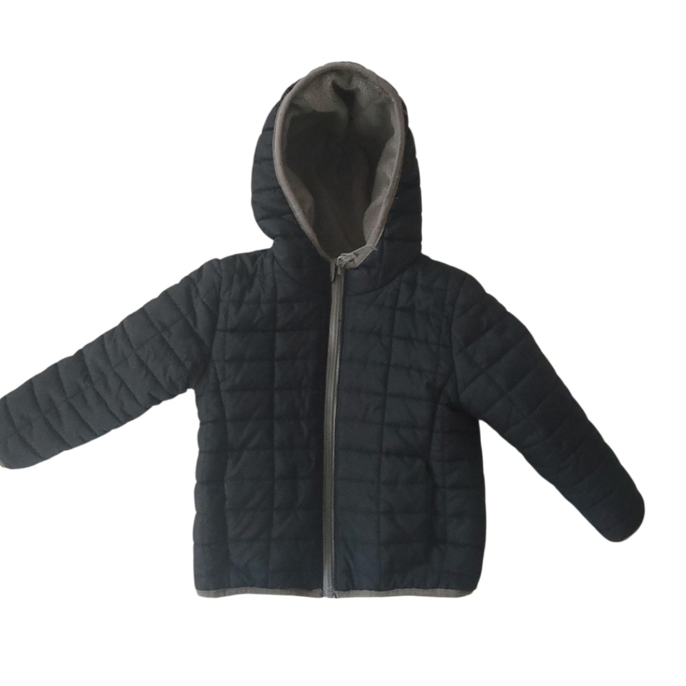 Cat & Jack Toddler Black & Grey Unisex Zip Up Hooded Jacket Fleece Lined, Sz 3T